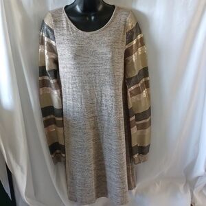 Love Kuza Scoop Neck Sequin Long Sleeve Lightweight Sweater Dress